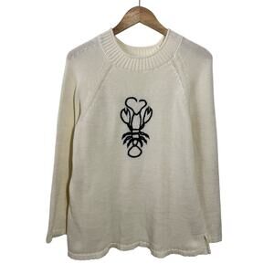 Talbots Roll Neck Lobster Sweater L Ivory Pullover New England Sailing Nautical